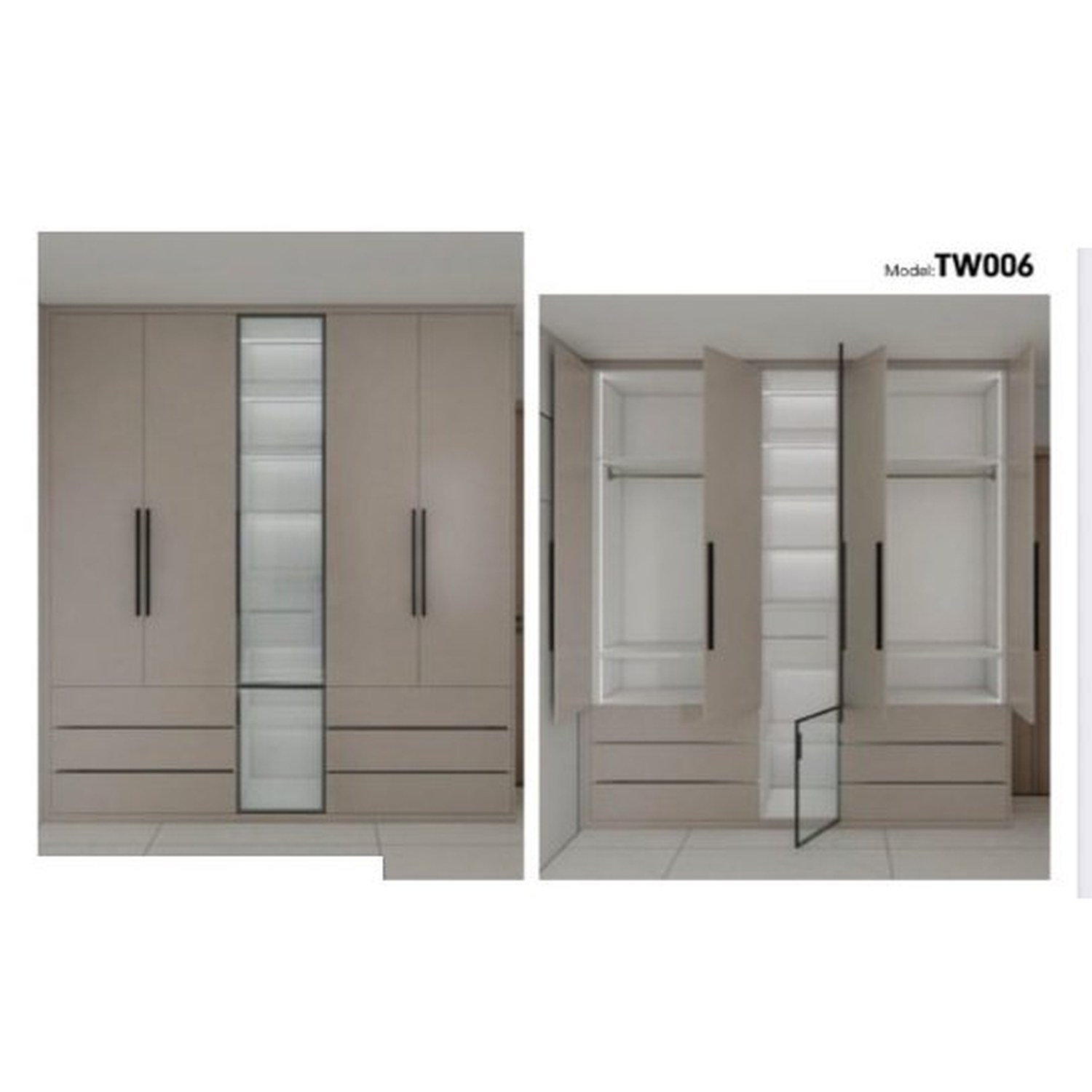 BUILD SOURCE™ Custom Closet — Sereno Fluted Glass Hinged Wardrobe TW006 — 8" x 12" Sample