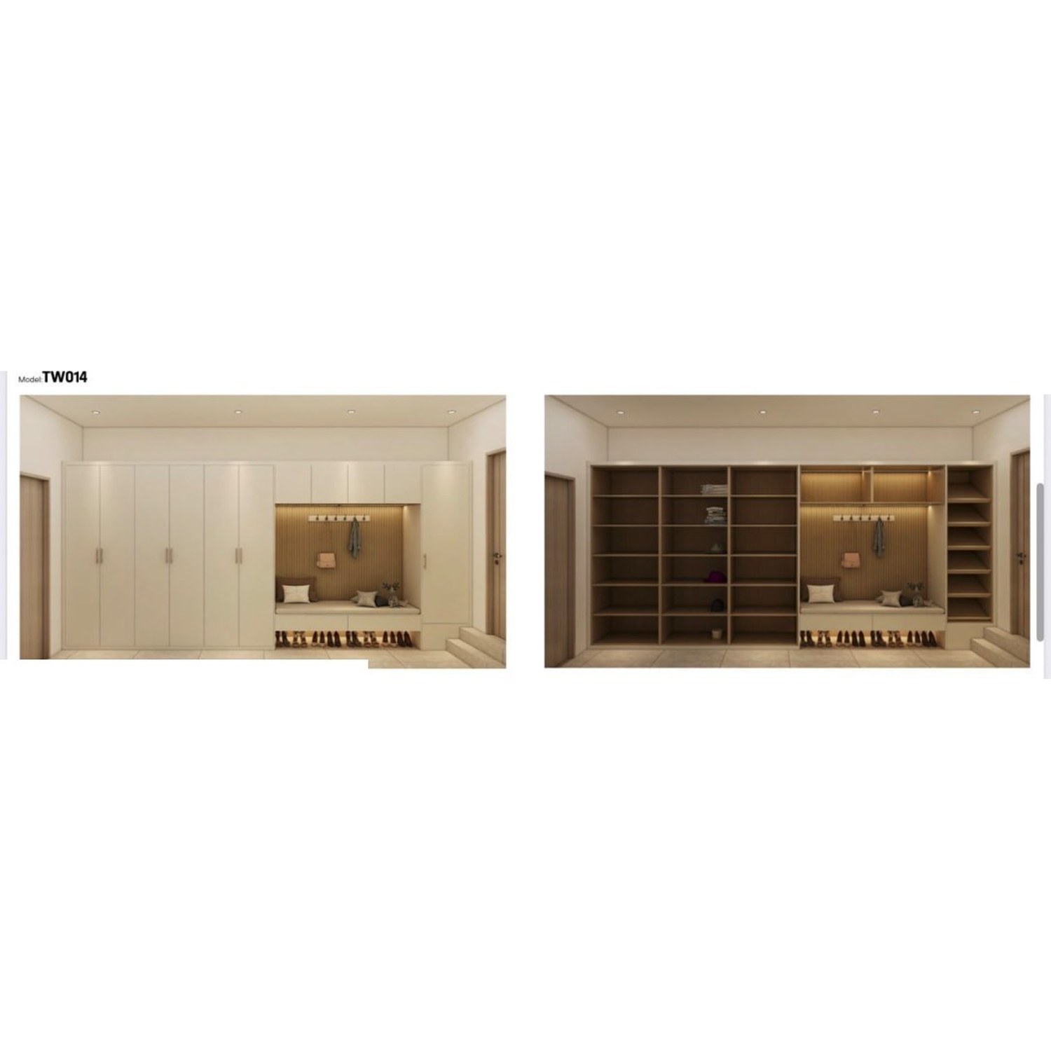 BUILD SOURCE™ Custom Closet — Foyer Mudroom Bench Wardrobe TW014 — 8" x 12" Sample