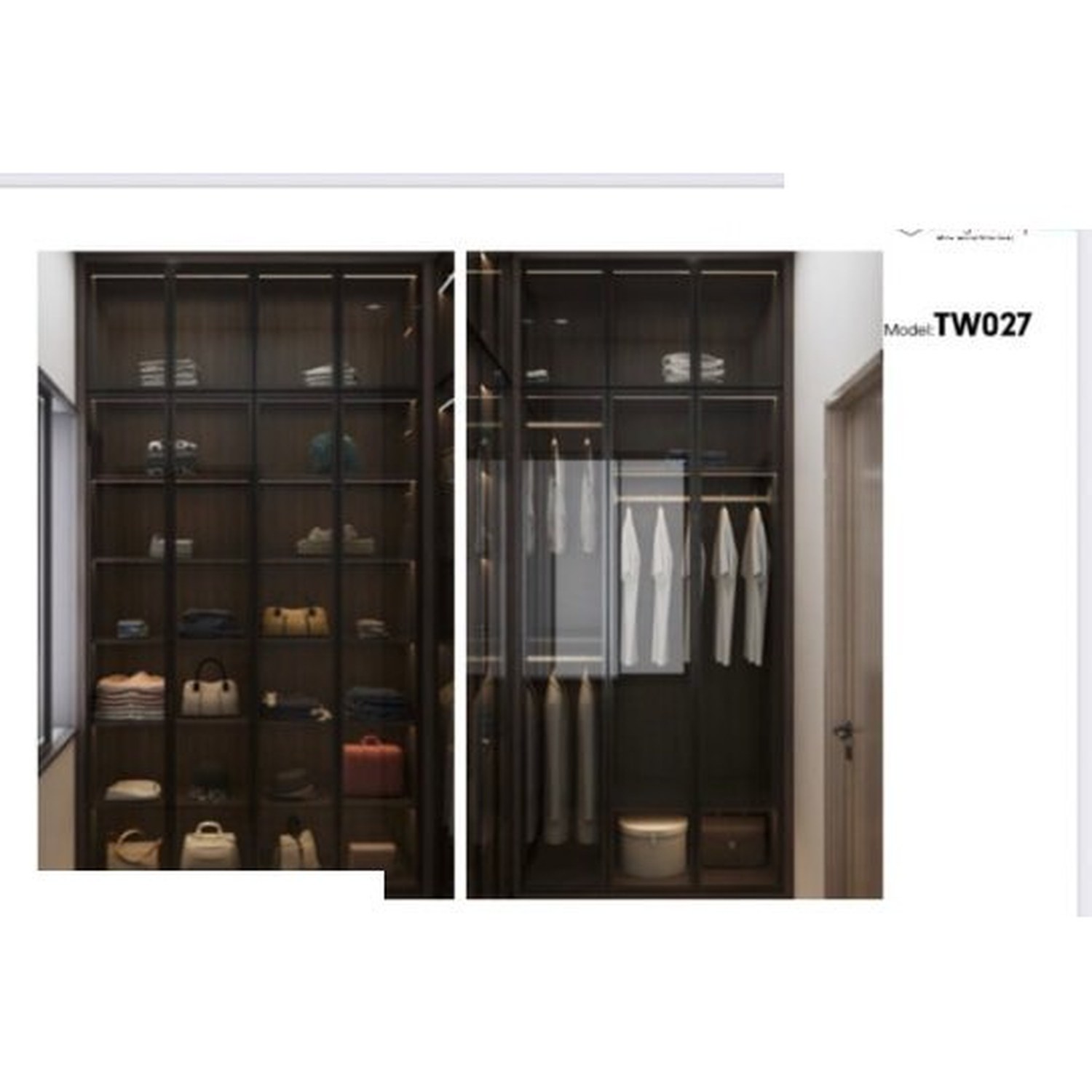 BUILD SOURCE™ Custom Closet — Cognac Dark Glass Display Wardrobe TW027 — 8" x 12" Sample