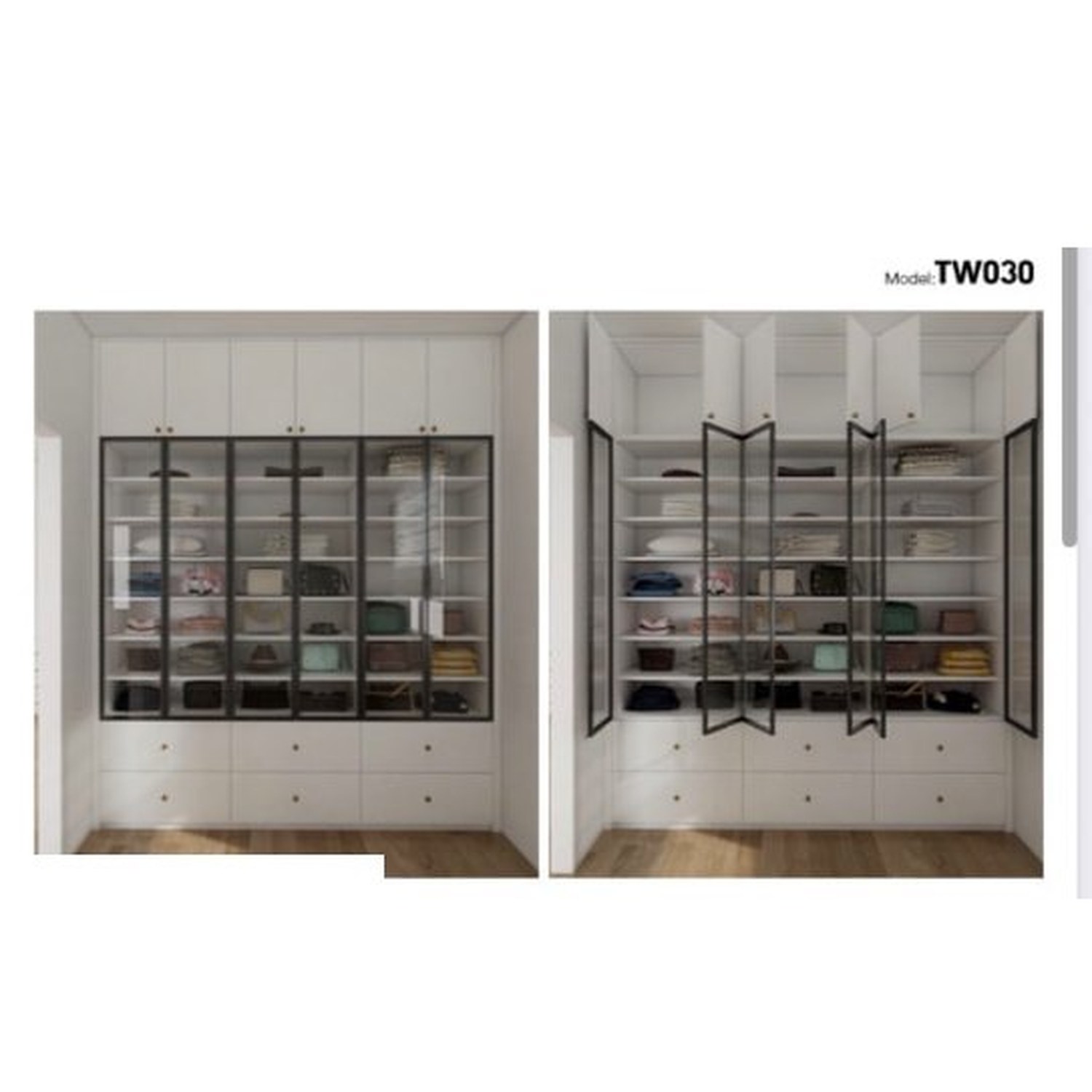 BUILD SOURCE™ Custom Closet — Gallery Folding Glass Wardrobe TW030 — 8" x 12" Sample