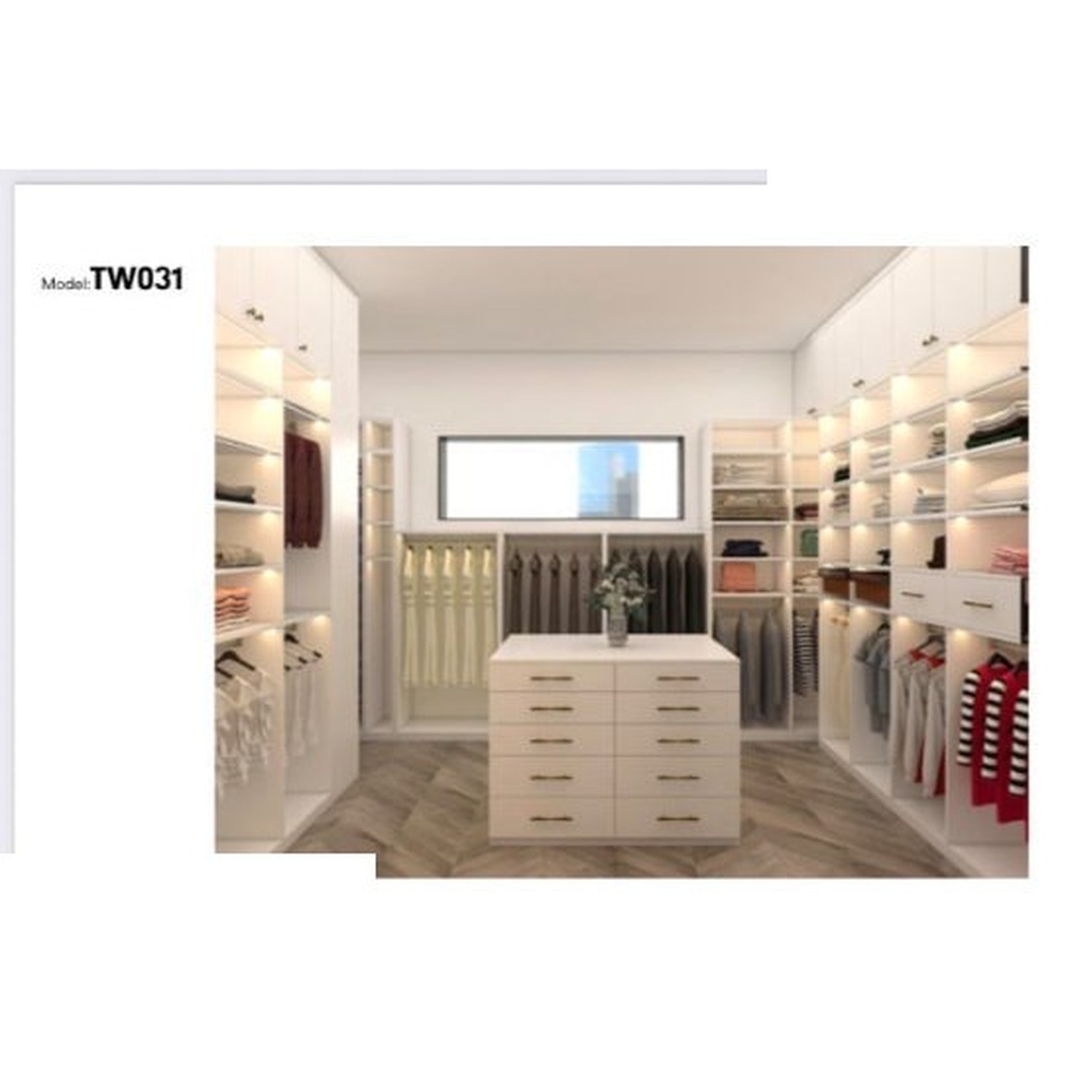 BUILD SOURCE™ Custom Closet — Boutique Island Walk-In Closet TW031 — 8" x 12" Sample