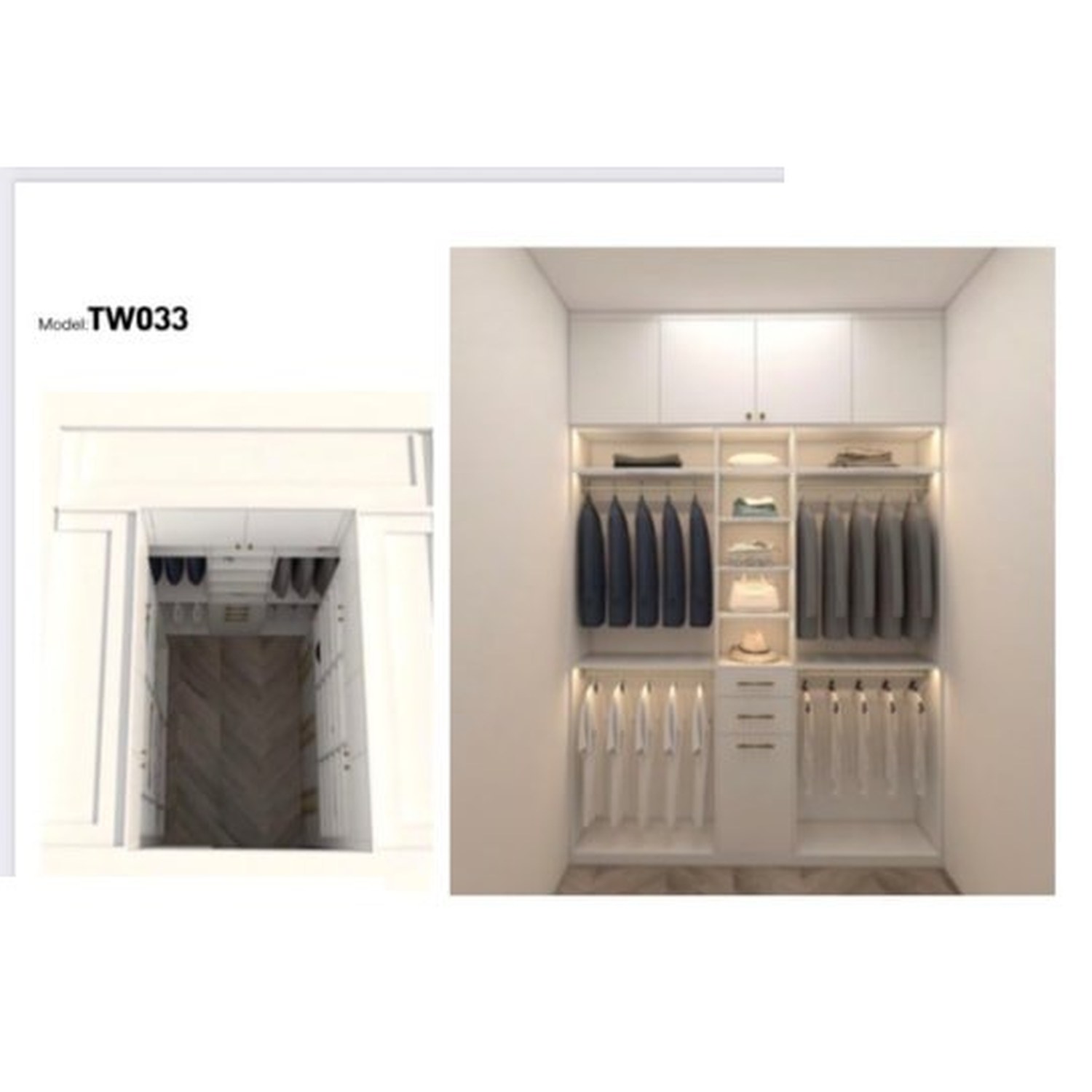 BUILD SOURCE™ Custom Closet — Petite Backlit Reach-In Closet TW033 — 8" x 12" Sample