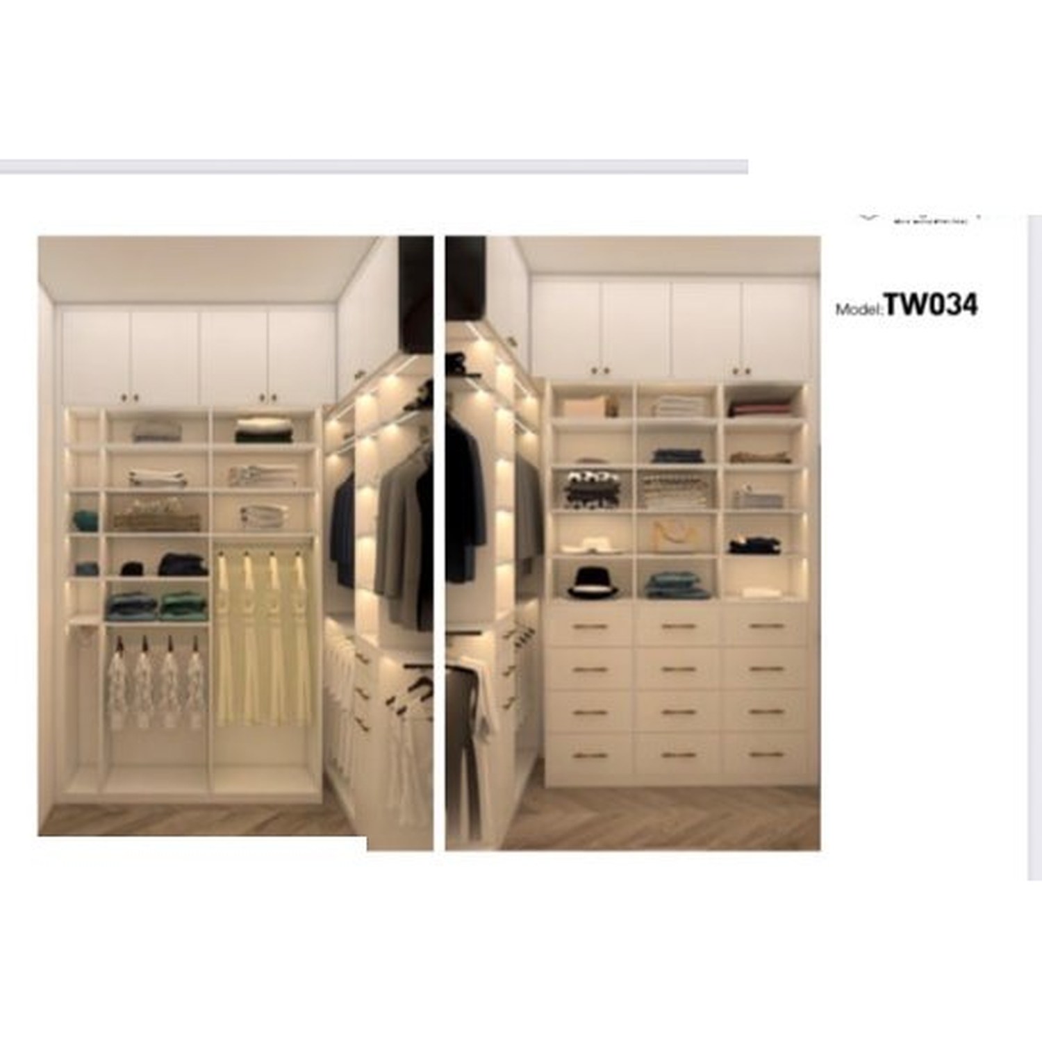 BUILD SOURCE™ Custom Closet — Serenity Corner Dressing Closet TW034 — 8" x 12" Sample
