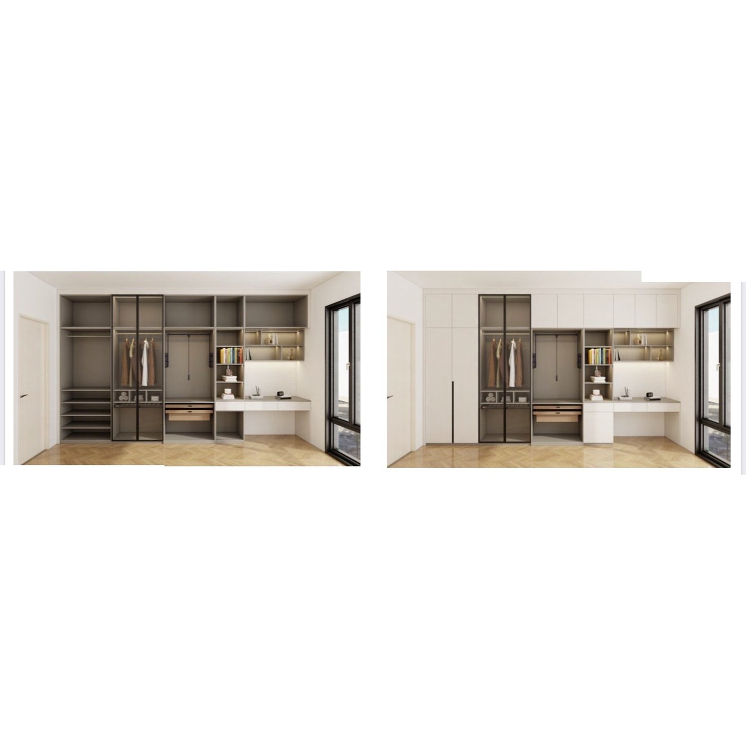 BUILD SOURCE™ Custom Closet — Bergamo Greige Open Wardrobe with Study Desk TW036 — 8" x 12" Sample