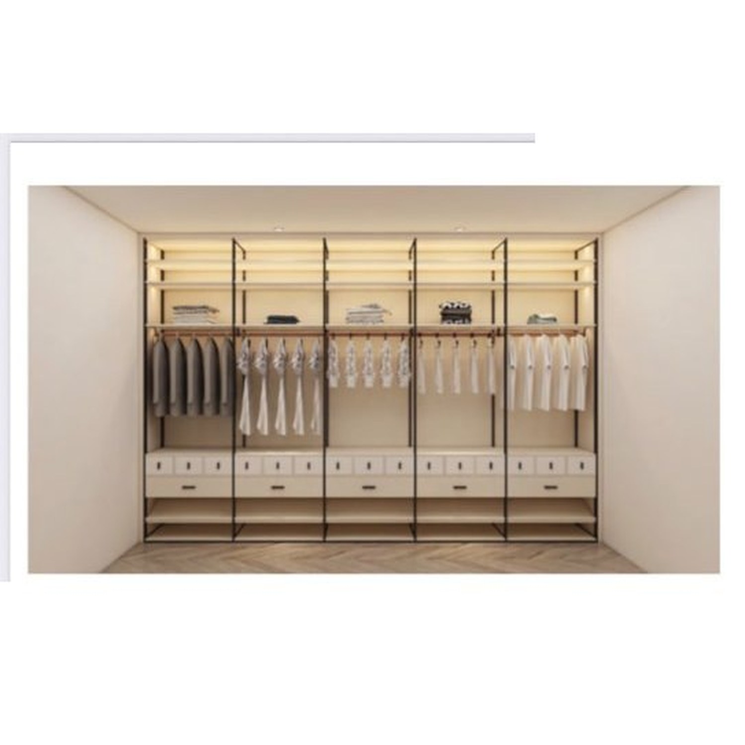 BUILD SOURCE™ Custom Closet — Aurum Gold Frame Open Wardrobe TW041 — 8" x 12" Sample