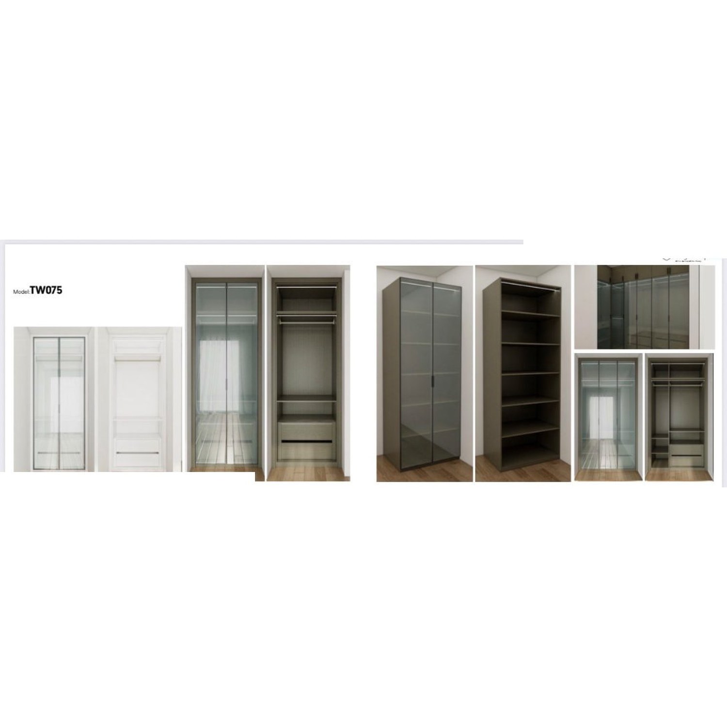 BUILD SOURCE™ Custom Closet — Solo Single Glass Door Wardrobe TW075 — 8" x 12" Sample