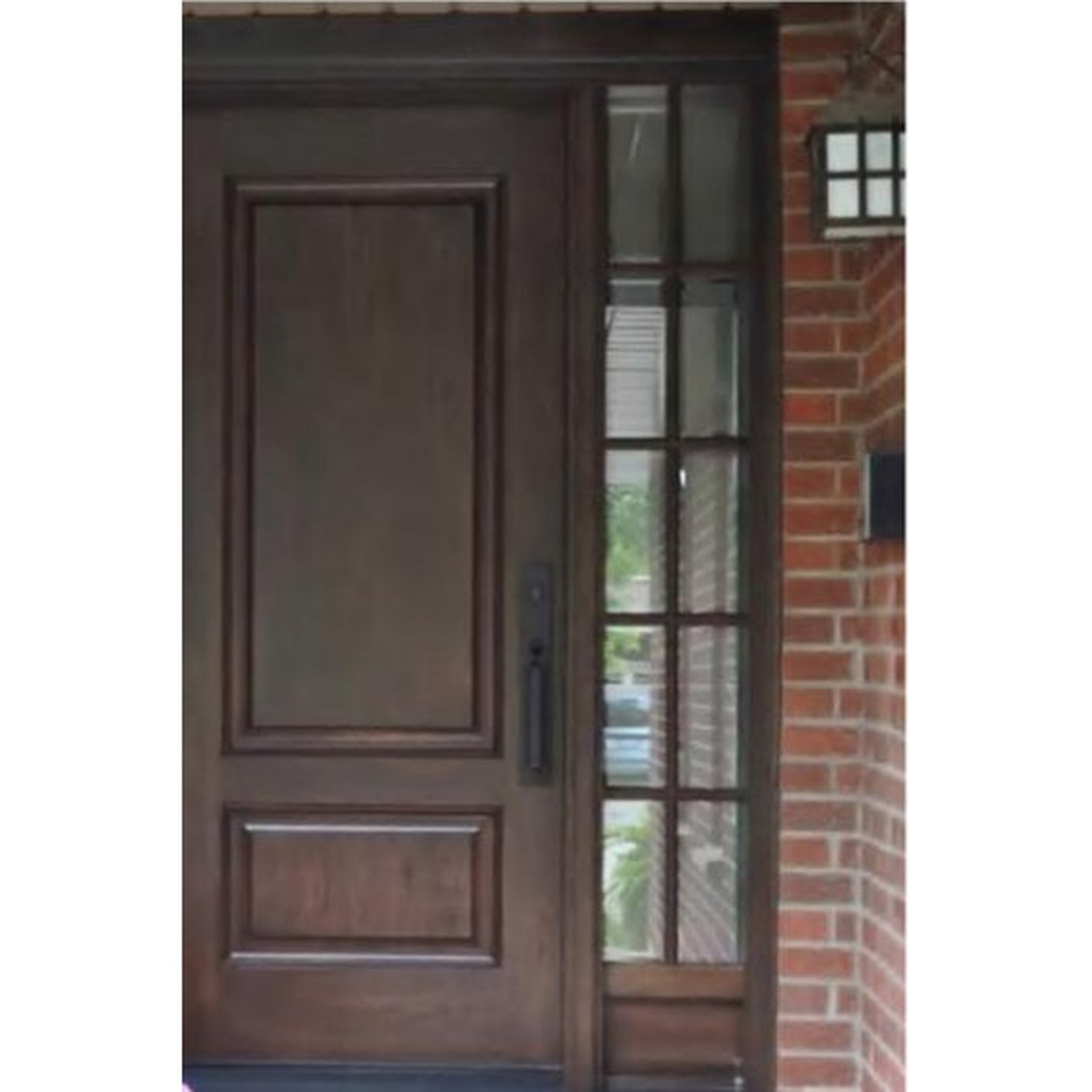 BUILD SOURCE™ Traditional Dark Walnut Panel Door with Sidelite EA-0008 — 8" x 12" Sample