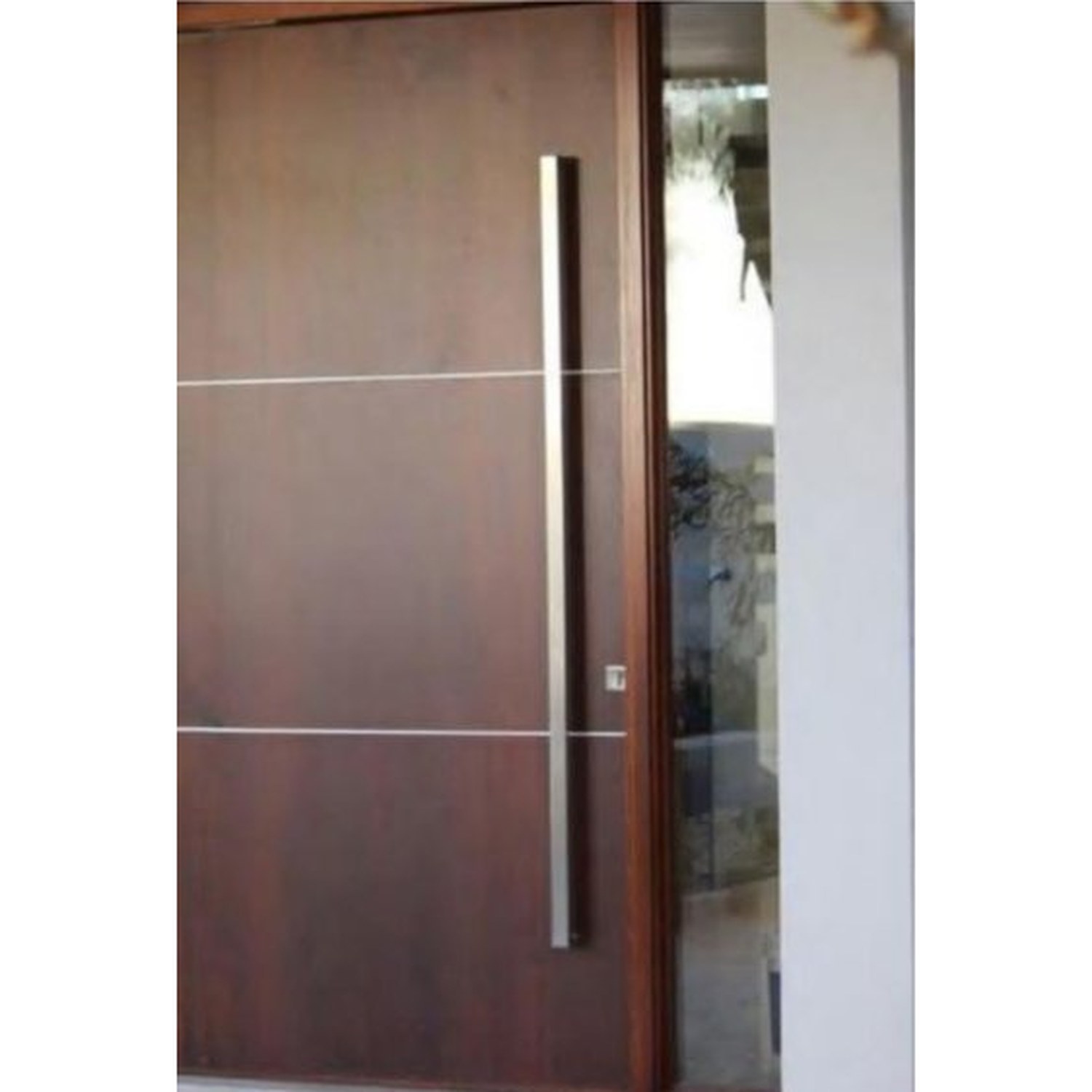 BUILD SOURCE™ Modern Walnut Pivot Door with Stainless Inlays EA-0009 — 8" x 12" Sample