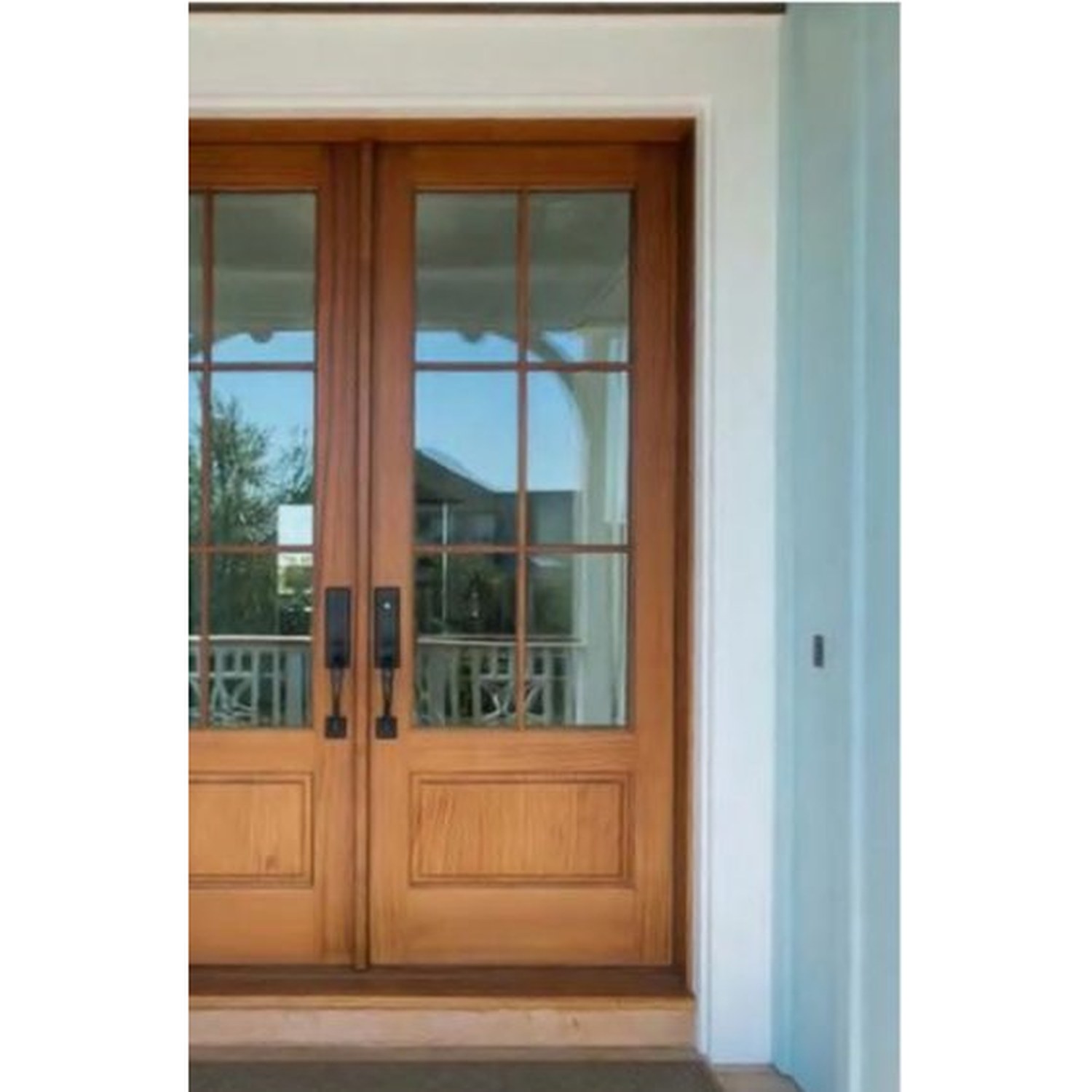 BUILD SOURCE™ Modern Farmhouse Natural Teak Double Glass Entry Door EA-0028 — 8" x 12" Sample