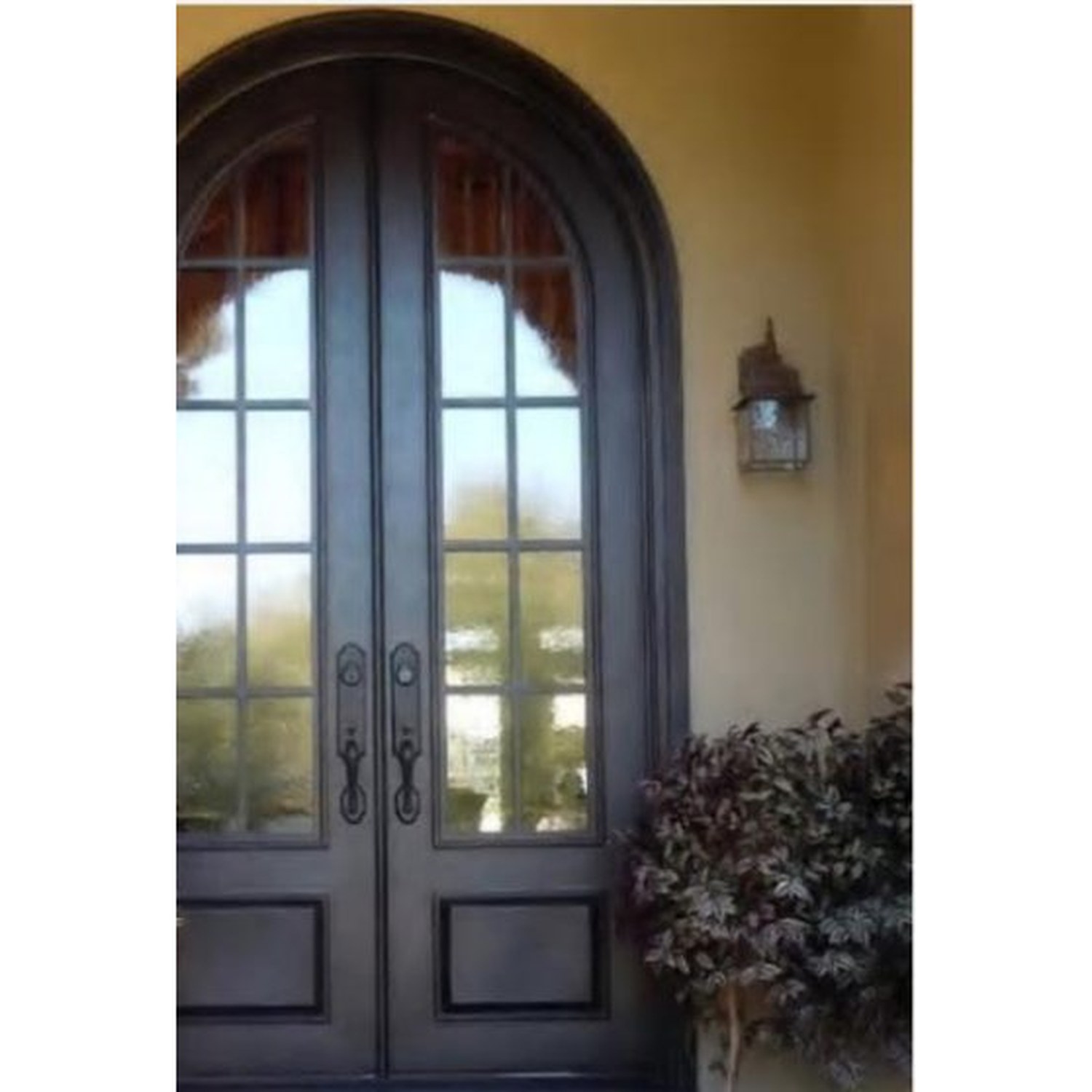 BUILD SOURCE™ Mediterranean Dark Arched Glass Double Entry Door EA-0038 — 8" x 12" Sample