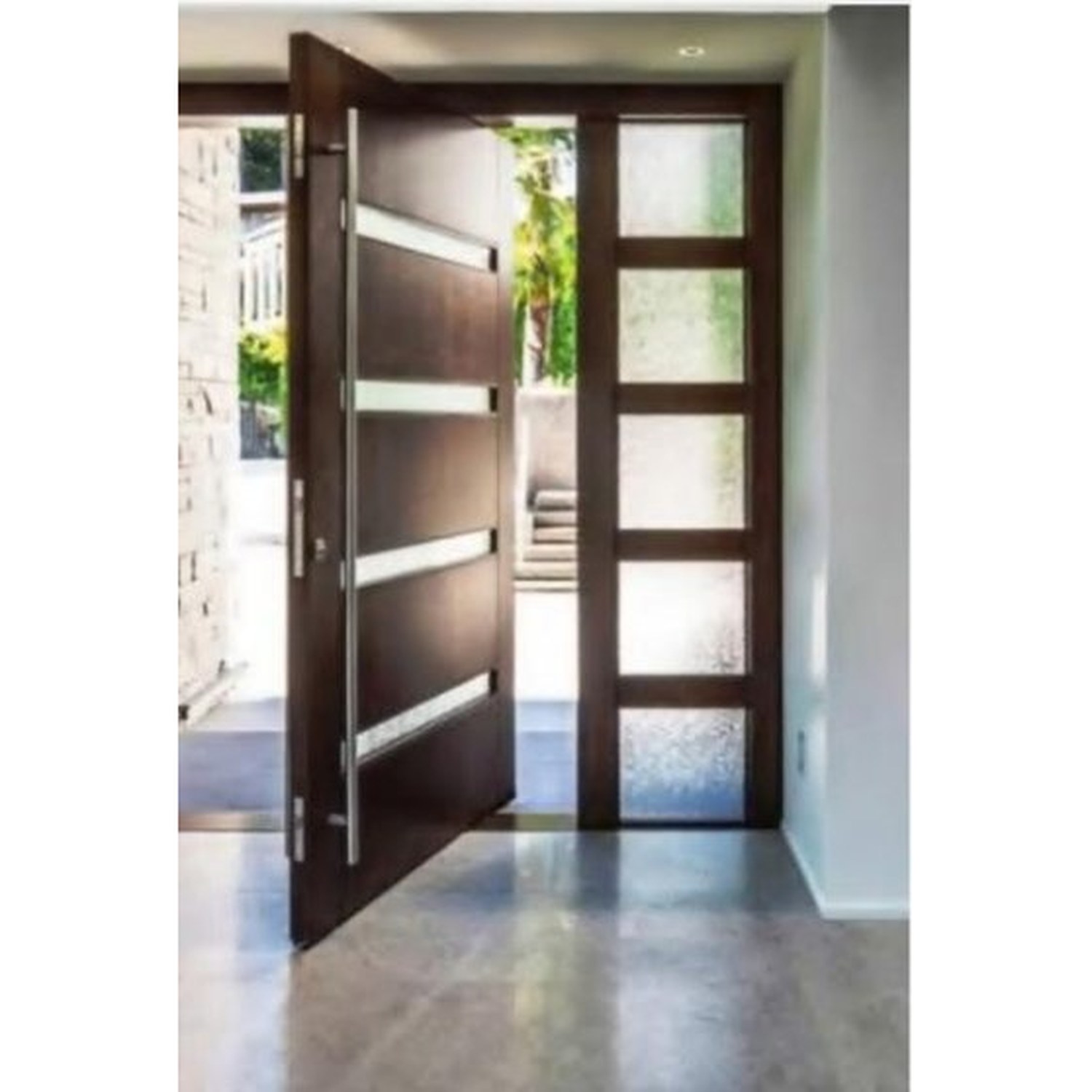 BUILD SOURCE™ Modern Dark Walnut Horizontal Glass Pivot Door EA-0039 — 8" x 12" Sample