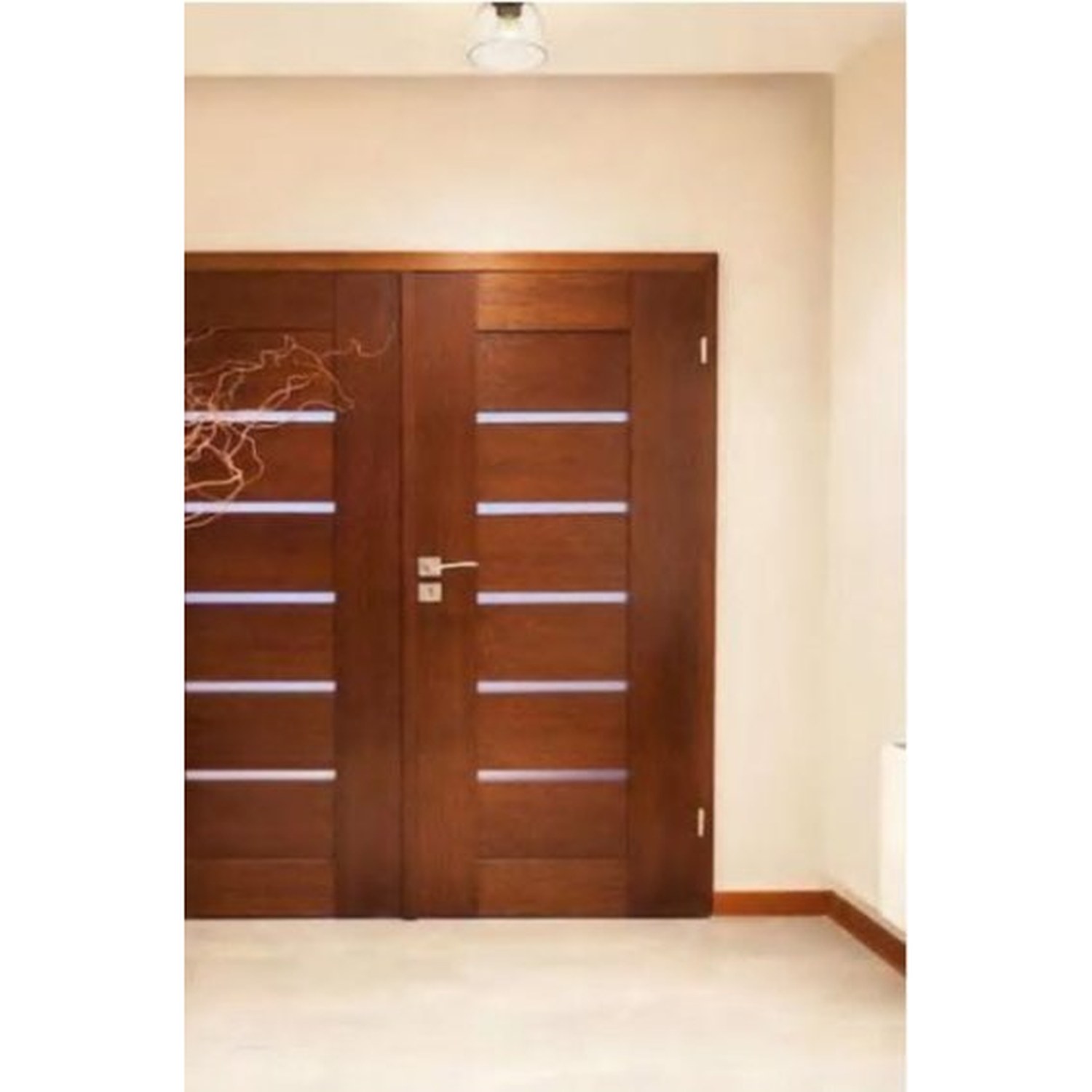 BUILD SOURCE™ Modern Walnut Horizontal Lite Double Entry Door EA-0043 — 8" x 12" Sample