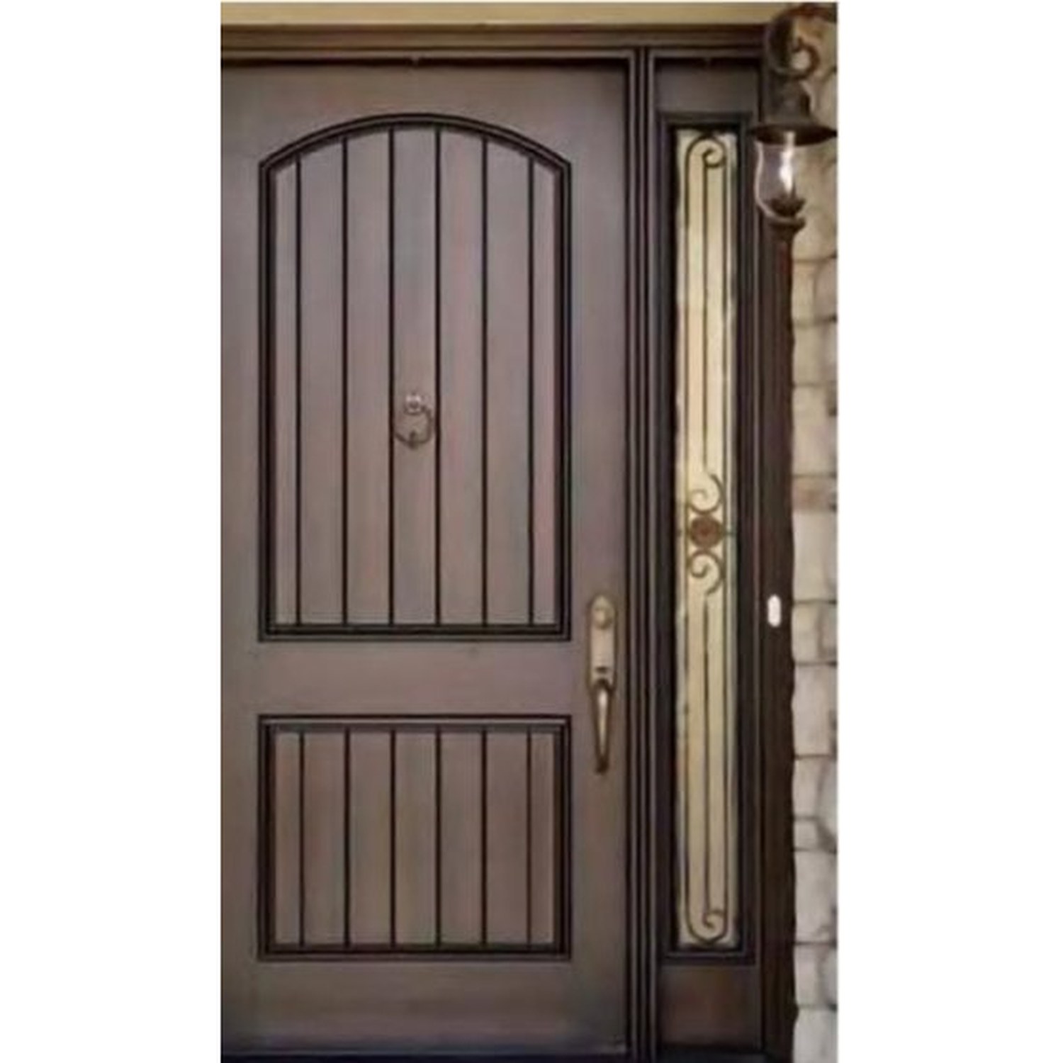 BUILD SOURCE™ Tuscan Dark Walnut Plank Door Iron Sidelite EA-0047 — 8" x 12" Sample