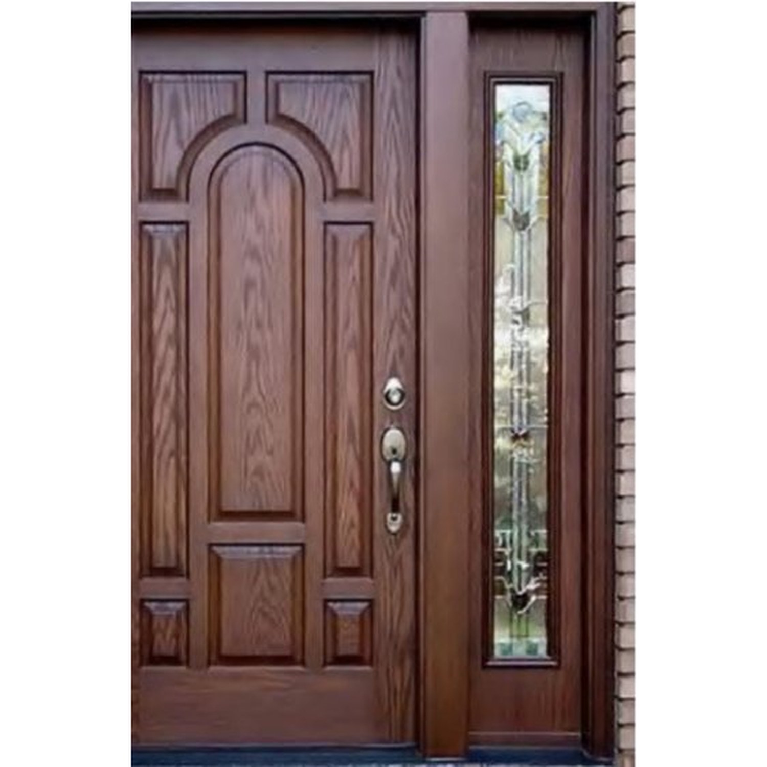 BUILD SOURCE™ Traditional Stained Oak Arched Panel Entry Door EA-0052 — 8" x 12" Sample