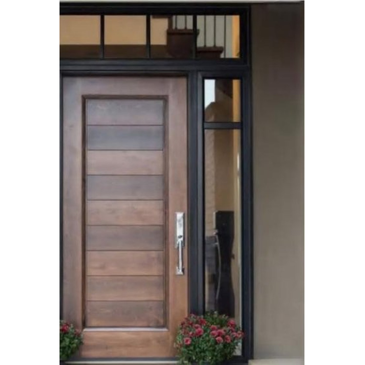 BUILD SOURCE™ Modern Walnut Horizontal Plank Door with Transom EA-0062 — 8" x 12" Sample