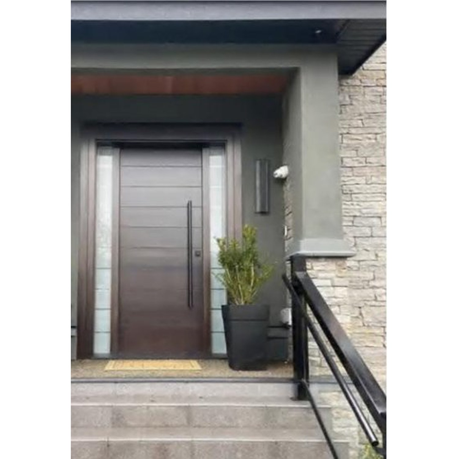 BUILD SOURCE™ Modern Dark Walnut Door Dual Frosted Sidelites EA-0069 — 8" x 12" Sample