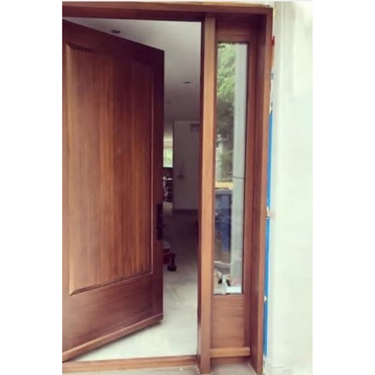 BUILD SOURCE™ Contemporary Warm Teak Entry Door with Sidelite EA-0074 — 8" x 12" Sample