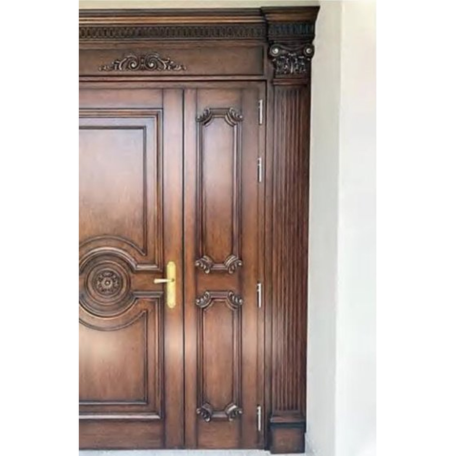 BUILD SOURCE™ Traditional Carved Dark Mahogany Double Entry Door EA-0076 — 8" x 12" Sample
