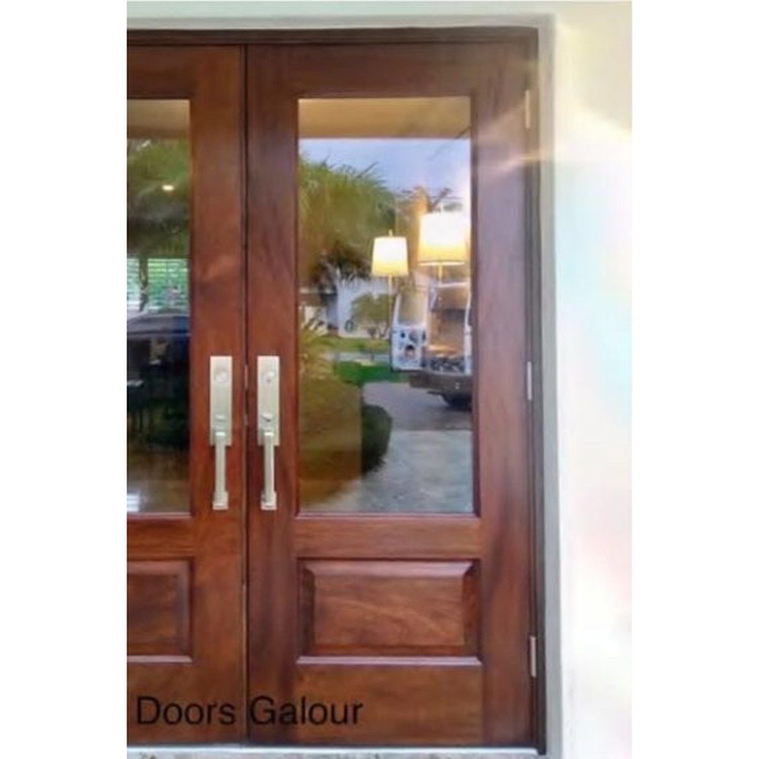 BUILD SOURCE™ Modern Mahogany Double Entry Door Clear Glass EA-0079 — 8" x 12" Sample