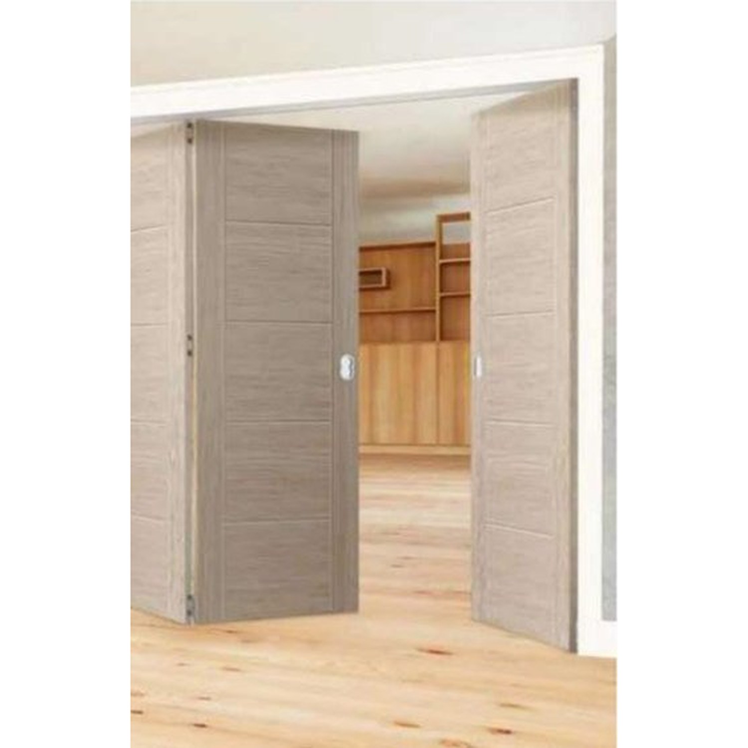BUILD SOURCE™ Contemporary Grey Oak Horizontal Panel Folding Door FA-0012 — 8" x 12" Sample