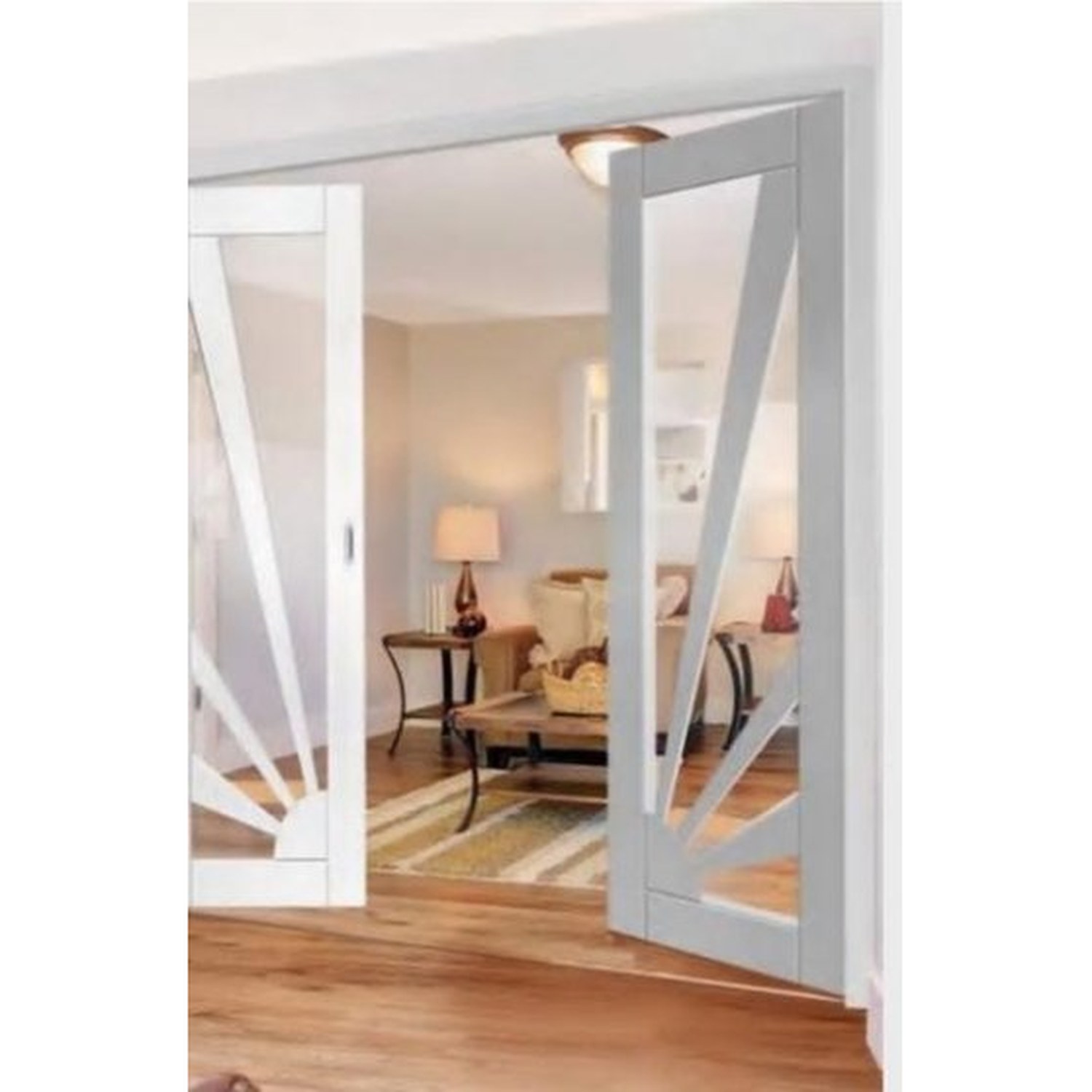 BUILD SOURCE™ Modern White Sunburst Glass Folding Door FA-0016 — 8" x 12" Sample