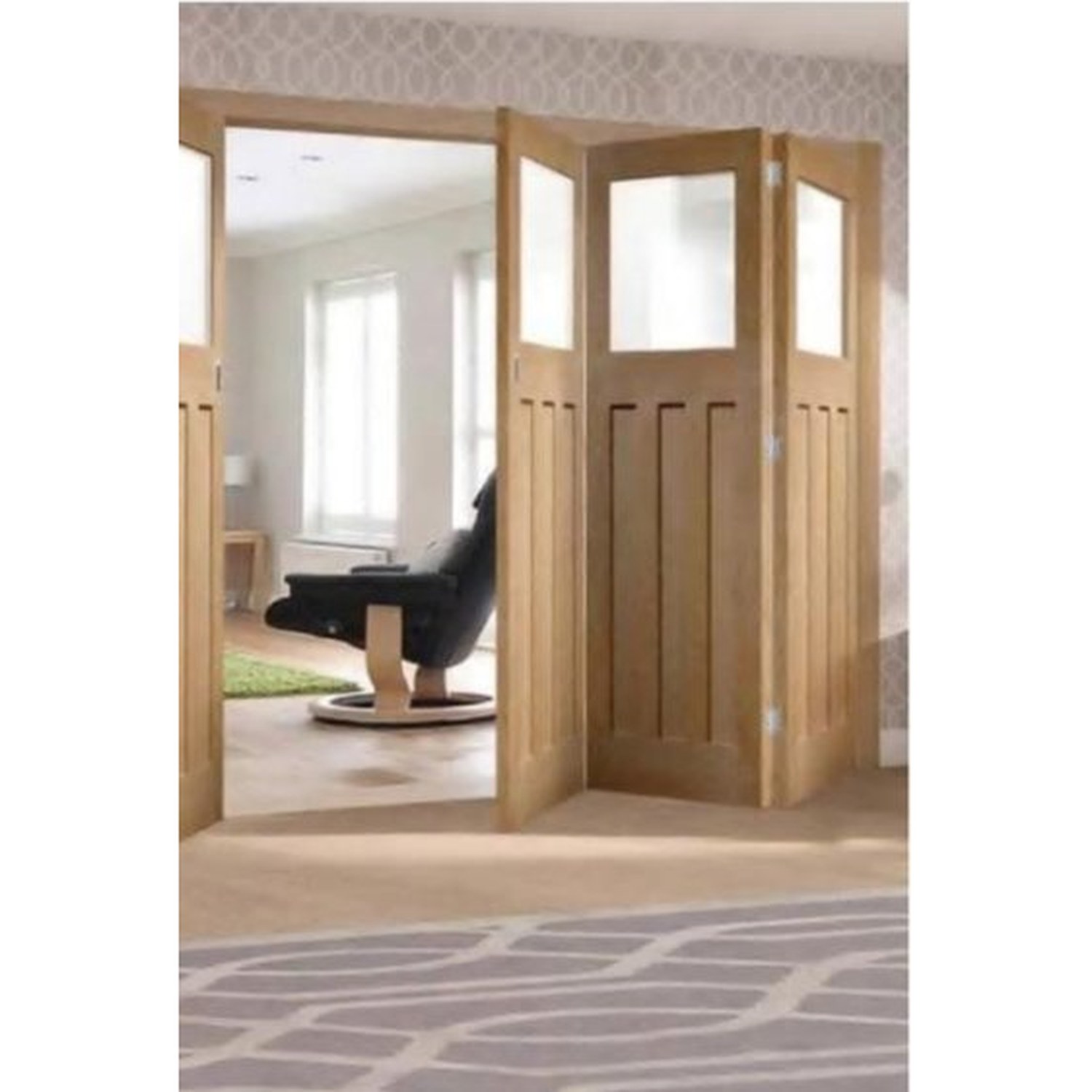 BUILD SOURCE™ Craftsman Natural Oak Top-Lite Folding Door FA-0018 — 8" x 12" Sample