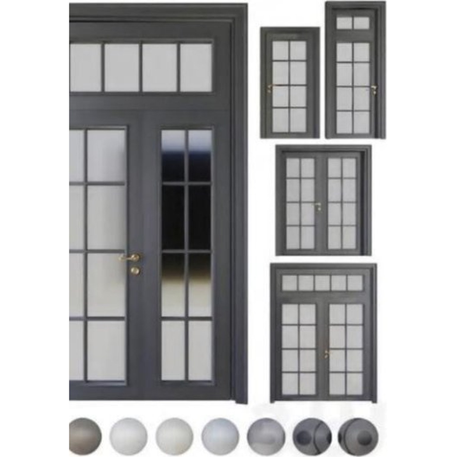 BUILD SOURCE™ Modern Charcoal Black French Doors With Transom FB-0004 — 8" x 12" Sample