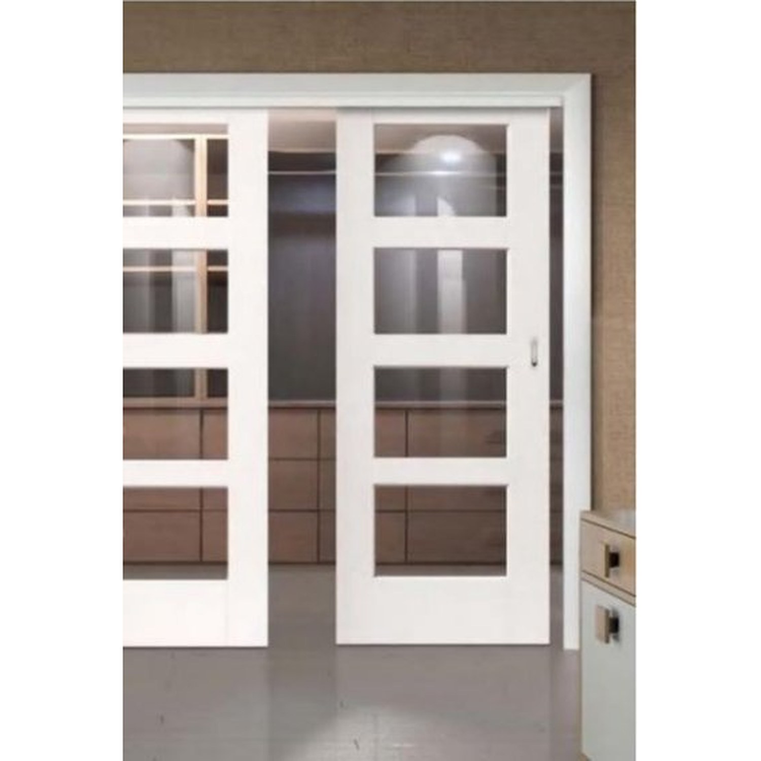 BUILD SOURCE™ Modern White Four Lite Sliding Double French Doors FB-0009 — 8" x 12" Sample