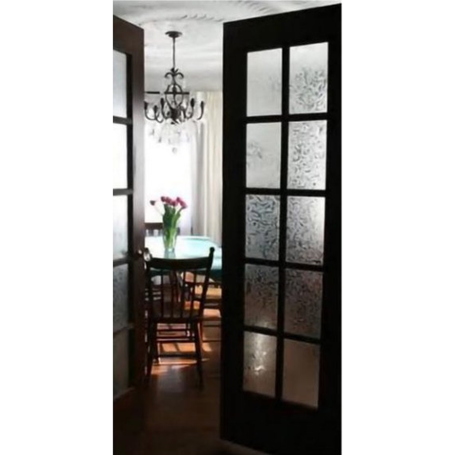 BUILD SOURCE™ Traditional Dark Walnut Patterned Glass Double Door FB-0012 — 8" x 12" Sample