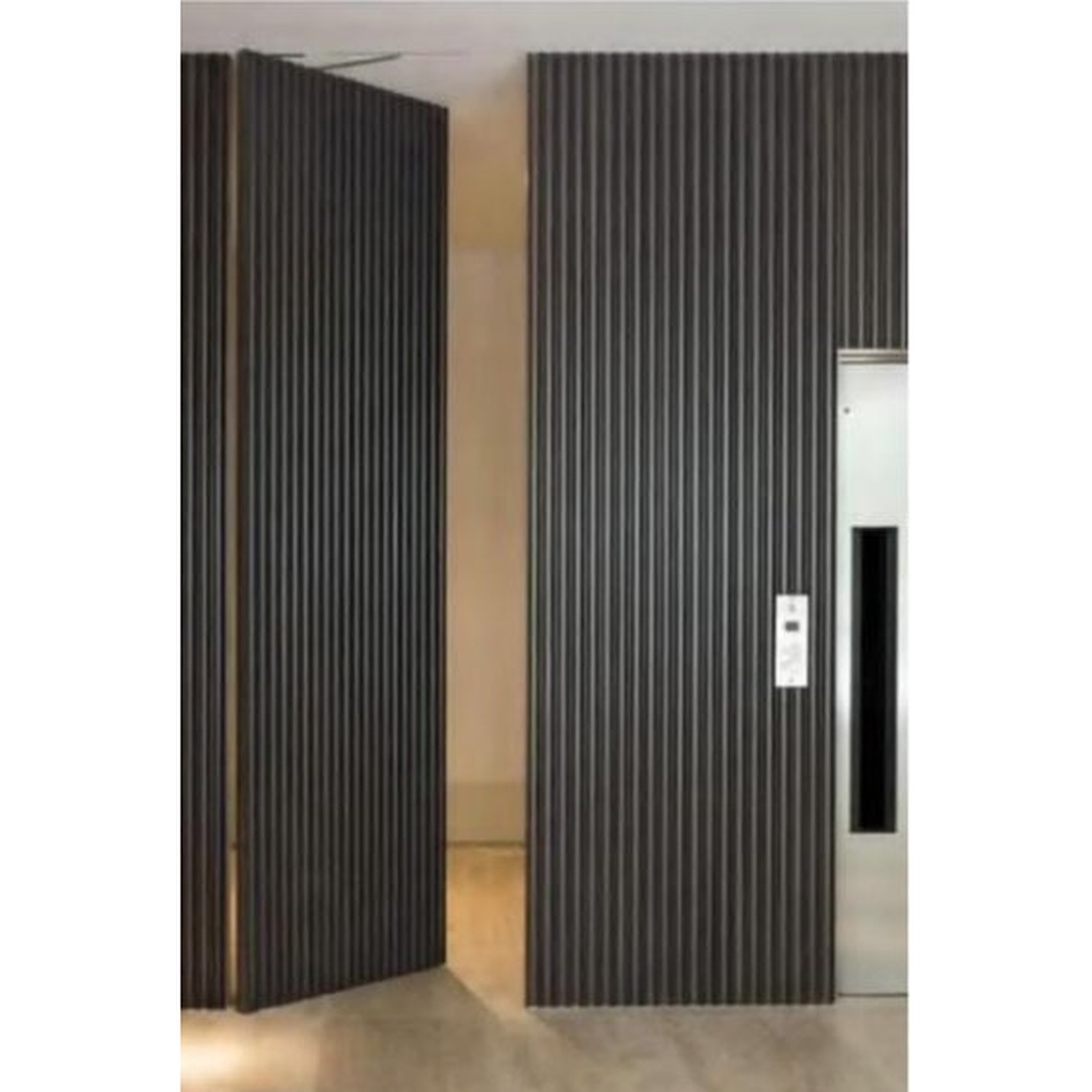 BUILD SOURCE™ Contemporary Dark Fluted Wood Secret Pivot Door HA-0002 — 8" x 12" Sample