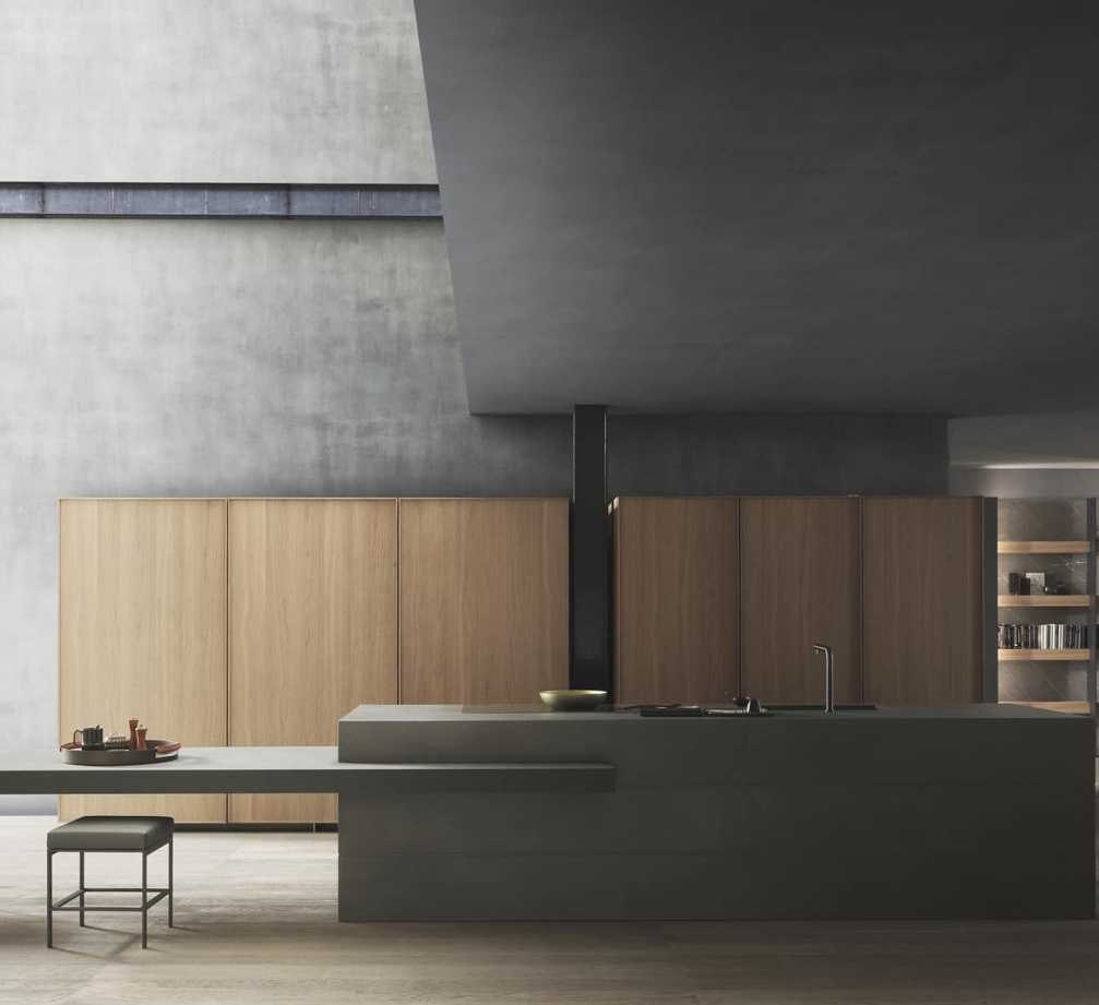 BUILD SOURCE™ Modern Walnut Woodgrain Melamine Kitchen — Peninsula M004 — 8" x 12" Sample