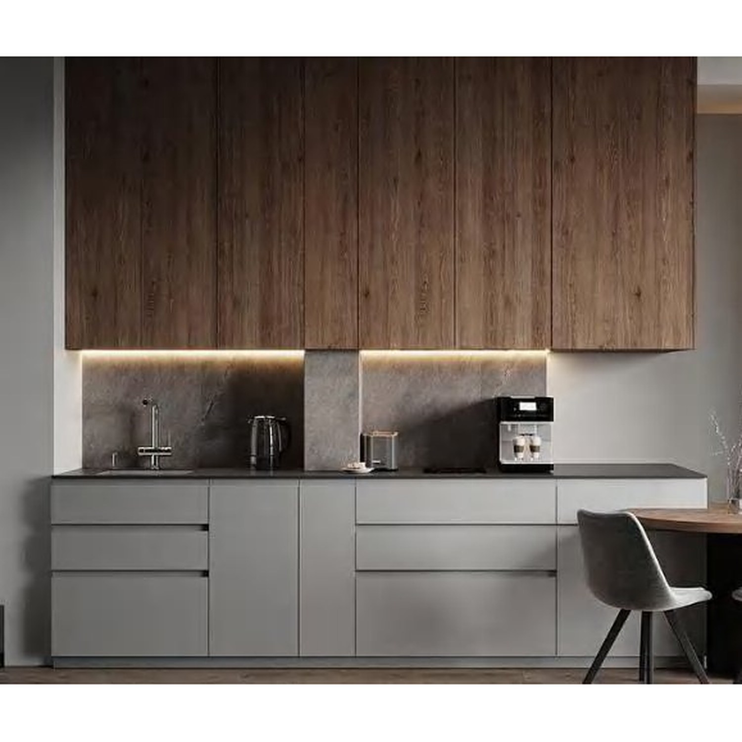 BUILD SOURCE™ Modern Walnut Woodgrain Melamine Kitchen — Island M007 — 8" x 12" Sample