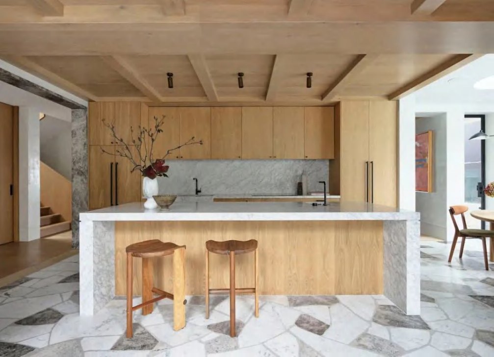 BUILD SOURCE™ Modern Natural Oak Woodgrain Melamine Kitchen — Galley M016 — 8" x 12" Sample