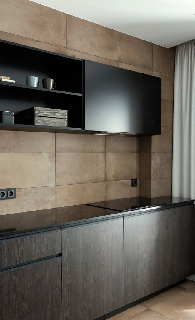 BUILD SOURCE™ Modern Walnut Woodgrain Melamine Kitchen — U-Shape M024 — 8" x 12" Sample