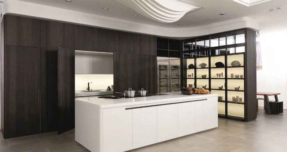BUILD SOURCE™ Modern Sand Beige Woodgrain Melamine Kitchen — Open-Plan M026 — 8" x 12" Sample