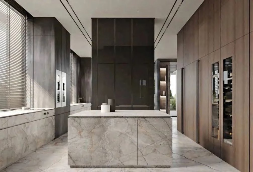BUILD SOURCE™ Modern Sand Beige Woodgrain Melamine Kitchen — Island M034 — 8" x 12" Sample
