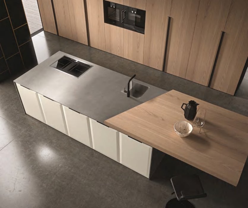 BUILD SOURCE™ Modern Sand Beige Woodgrain Melamine Kitchen — Galley M037 — 8" x 12" Sample