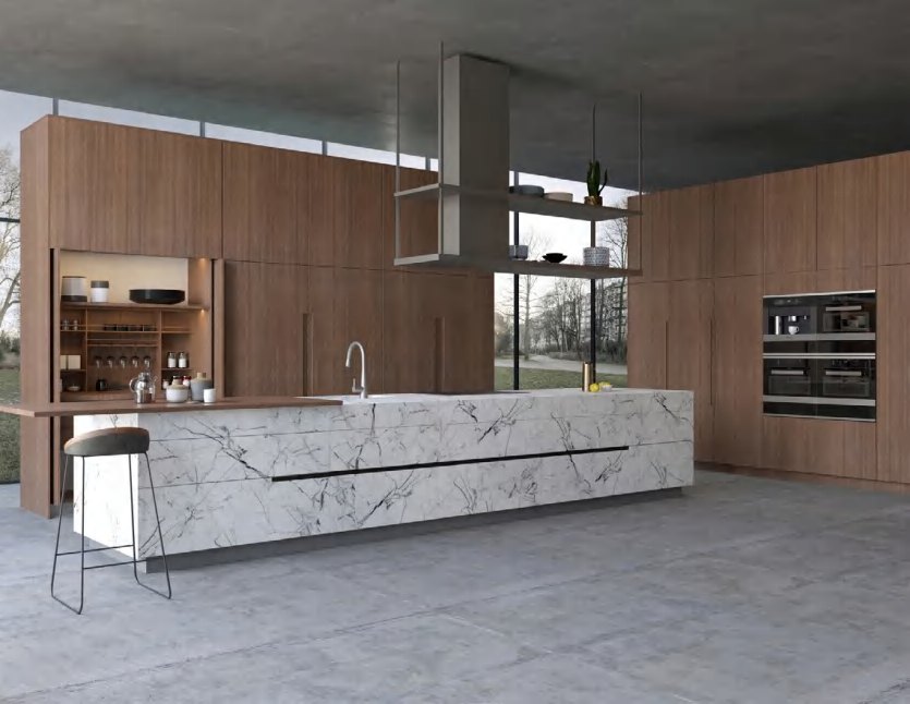 BUILD SOURCE™ Modern Greige Woodgrain Melamine Kitchen — U-Shape M038 — 8" x 12" Sample