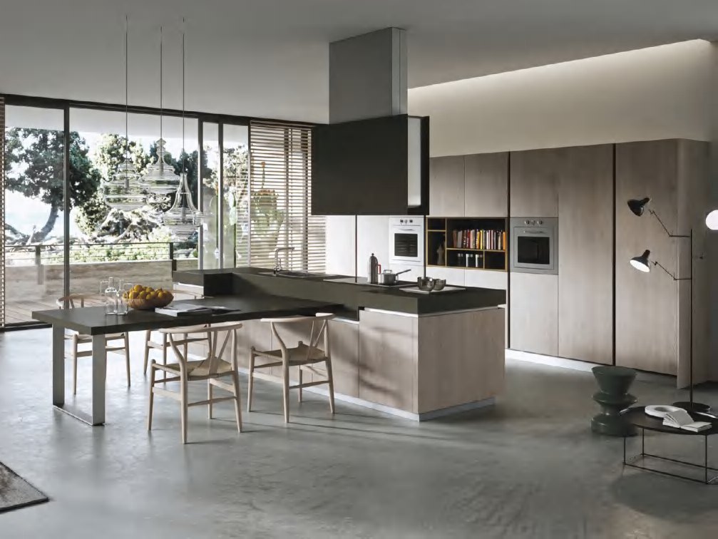 BUILD SOURCE™ Modern Greige Woodgrain Melamine Kitchen — Peninsula M039 — 8" x 12" Sample