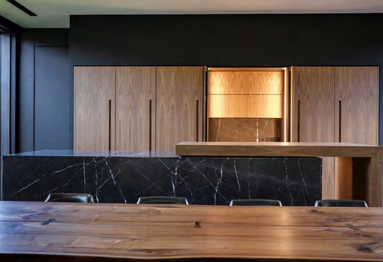 BUILD SOURCE™ Modern Walnut Woodgrain Melamine Kitchen — Island M042 — 8" x 12" Sample
