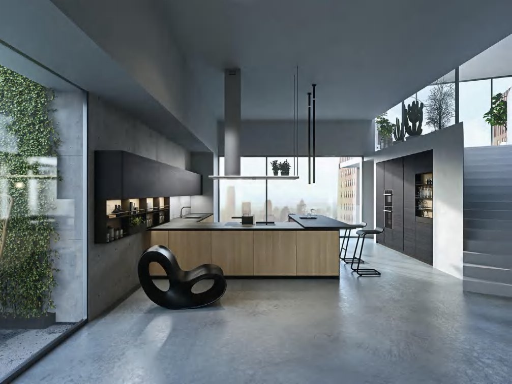 BUILD SOURCE™ Modern Graphite Grey Woodgrain Melamine Kitchen — Galley M046 — 8" x 12" Sample