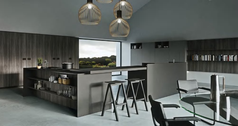 BUILD SOURCE™ Modern Graphite Grey Woodgrain Melamine Kitchen — U-Shape M047 — 8" x 12" Sample