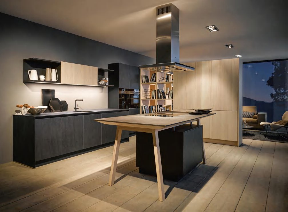 BUILD SOURCE™ Modern Walnut Woodgrain Melamine Kitchen — L-Shape M053 — 8" x 12" Sample