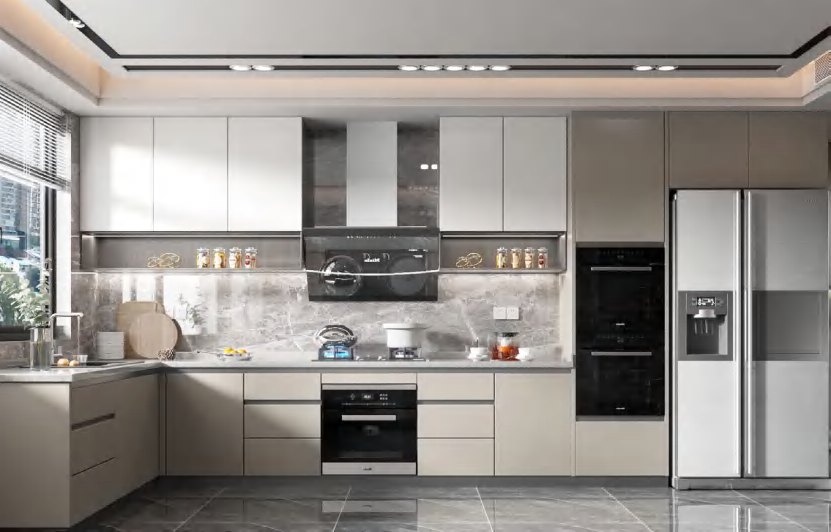 BUILD SOURCE™ Modern Light Grey Woodgrain Melamine Kitchen — Galley M059 — 8" x 12" Sample