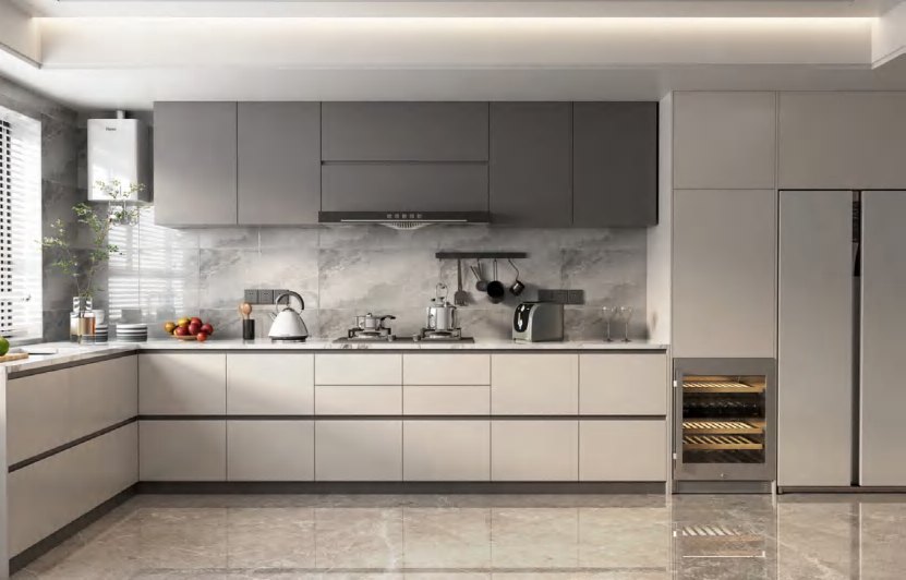 BUILD SOURCE™ Modern Natural Oak Woodgrain Melamine Kitchen — L-Shape M060 — 8" x 12" Sample