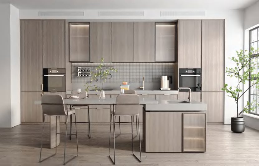 BUILD SOURCE™ Modern Natural Oak Woodgrain Melamine Kitchen — Peninsula M062 — 8" x 12" Sample