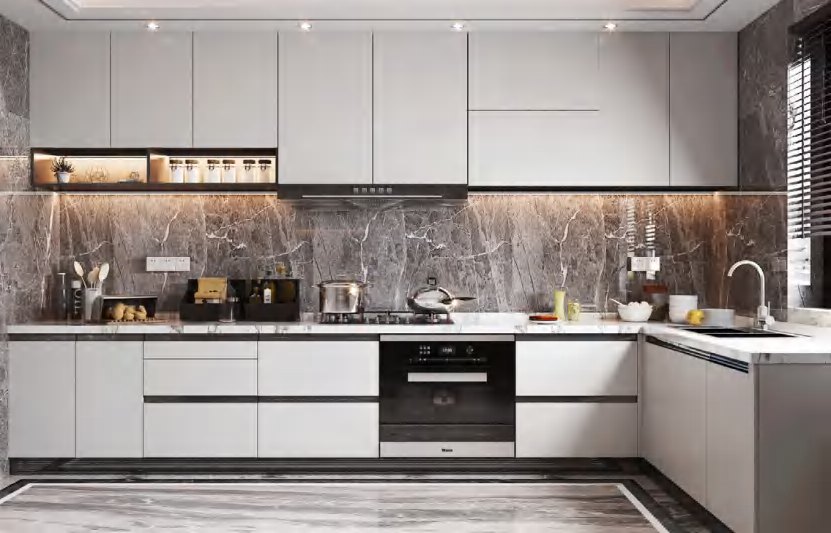 BUILD SOURCE™ Modern Natural Oak Woodgrain Melamine Kitchen — Island M063 — 8" x 12" Sample