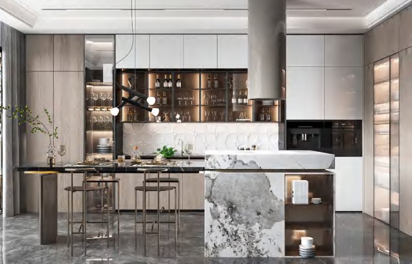 BUILD SOURCE™ Modern Natural Oak Woodgrain Melamine Kitchen — Island M070 — 8" x 12" Sample