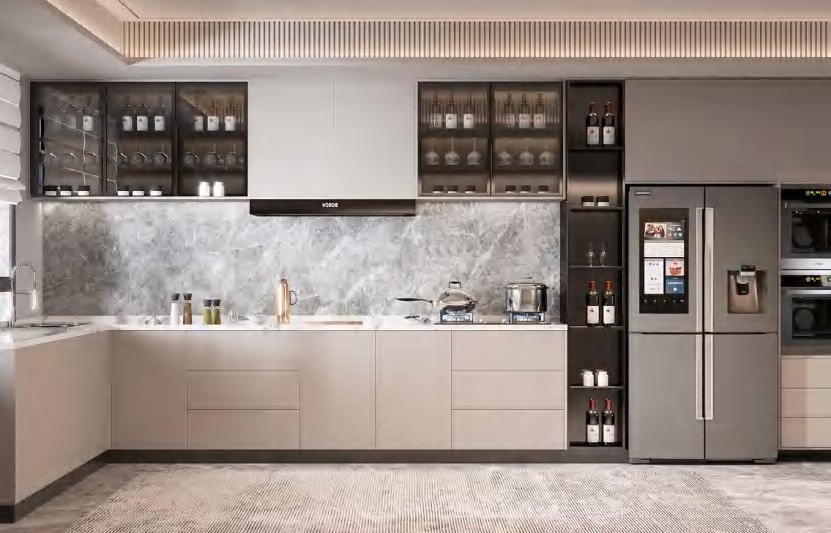 BUILD SOURCE™ Modern Natural Oak Woodgrain Melamine Kitchen — U-Shape M073 — 8" x 12" Sample
