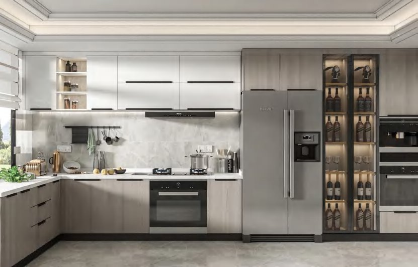 BUILD SOURCE™ Modern Natural Oak Woodgrain Melamine Kitchen — Peninsula M079 — 8" x 12" Sample